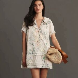 ANTHROPOLOGIE Pilcro The Findley Puff-Sleeve Collared Mini Dress Babydoll Small